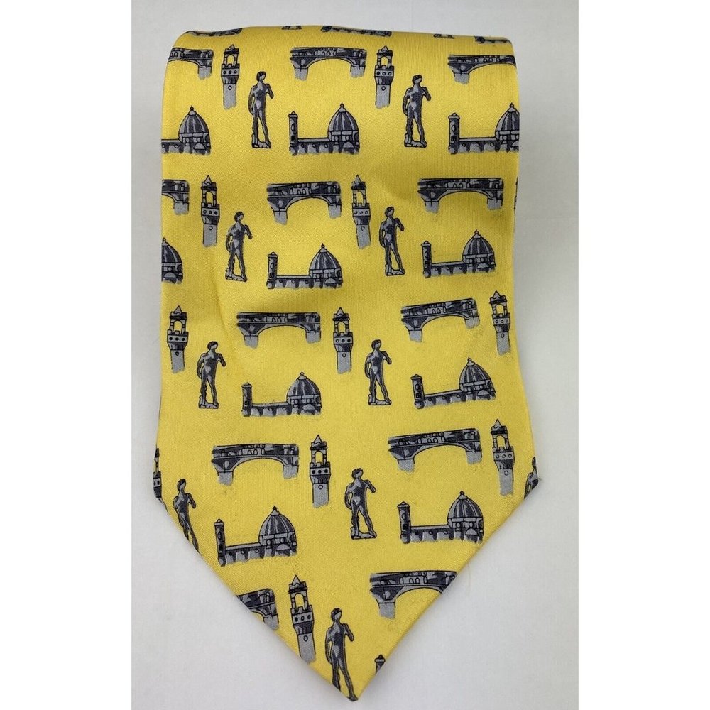 Respighi‎ 100% Silk Neck Tie in Yellow London Gate Dominic 3.75" Made In Italy